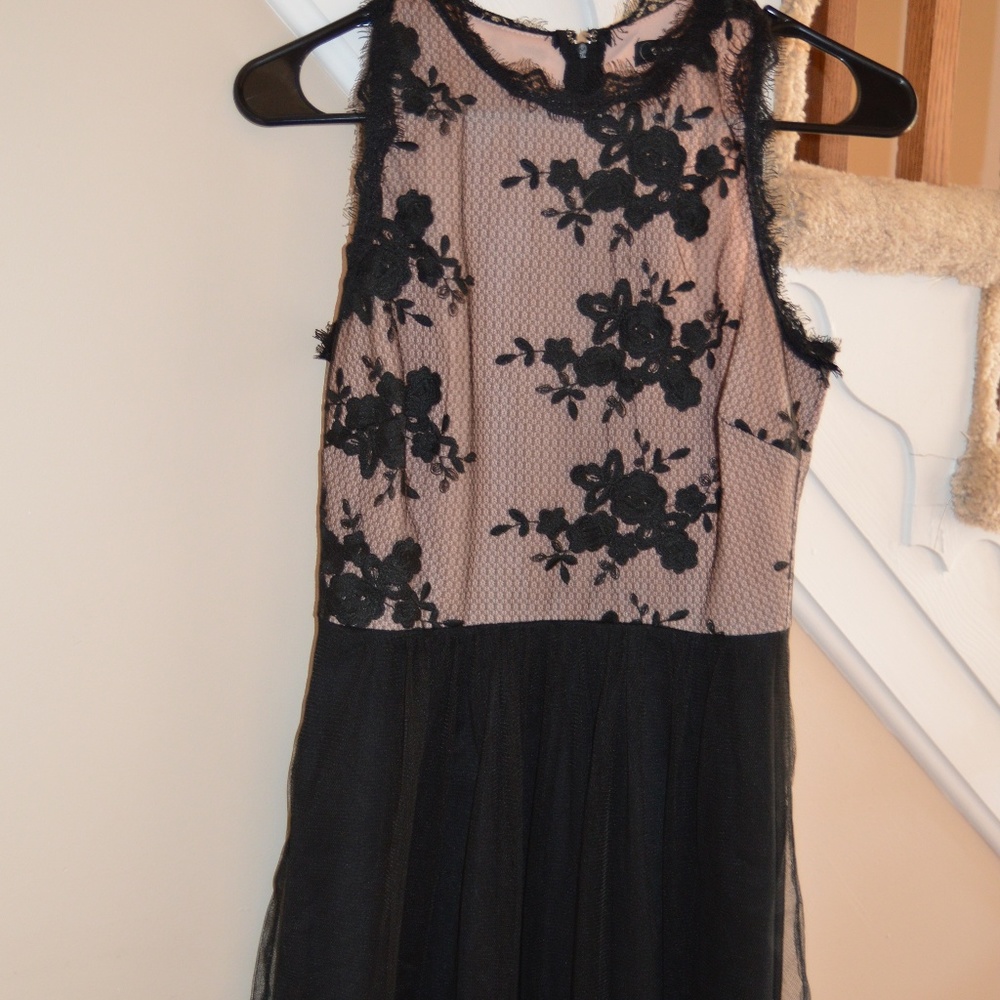 Blush and black lace dress